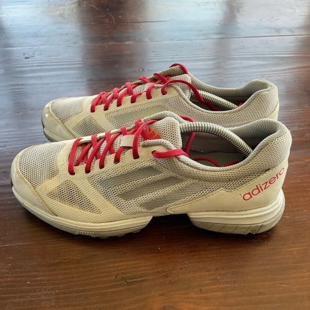 Adidas Adizero Sprintweb Running Shoes 7.5 White Silver Red Athletic Sneakers